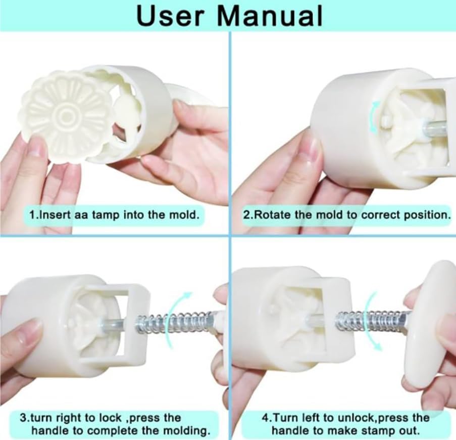 Mooncake Press Molds, 4pcs 3D Sakura Mooncake Mold Mid Autumn Festival DIY Cookie Stamps,Manual Moon Cake Mold,Mooncake Press Molds For Baking DIY Cake Cookie Biscuit Dessert Mooncake Mould