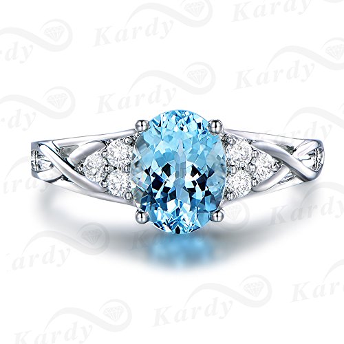 Simple Design Fashion Genuine Natural Sky Blue Gemstone Aquamarine for Women Promise Wedding Engagement 14K White Gold Band Ring Set2