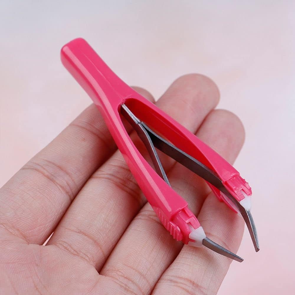 Pink Eyebrow Tweezer, Retractable Eyebrow Pinch Clip Clamps, Slant Tip Trimming Hair Removal Makeup Tool, Automatic Tweezer Tweezers