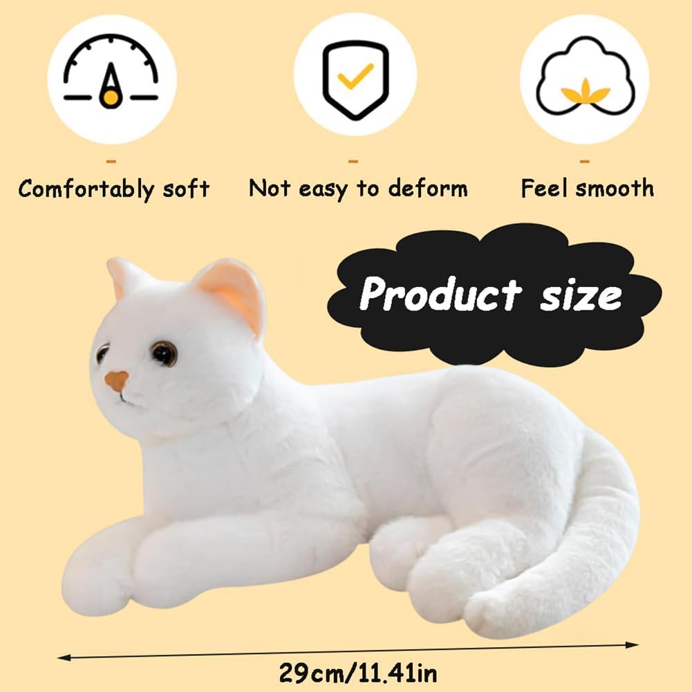 Gatto bambola realistico, Simulazione Giocattolo per Gatti, Realistico Gatto Animali Di,Fantastiche idee regalo per la mia migliore amica, (30 cm) (bianco)