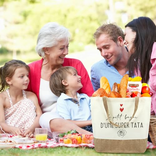 Tarklanda Cadeau Tata Sac Jute Tote Bag Femme, Sac Cabas de Plage Courses Coton et Jute, Cadeaux pour Tata Annonce Grossesse Tante, Cadeau pour Anniversaires, Fête des Mères – vue 3