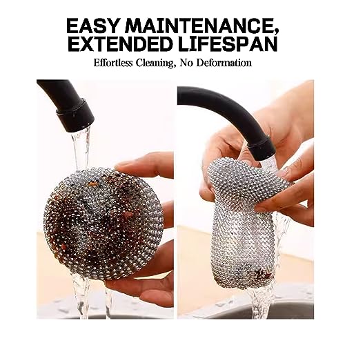Image of Steel Wool Scrubber Handle Reusable Steel Wool Brush Steel Wool Brush with Handle Stainless Steel Wool Scrubber with Handle Heavy Duty Pot Scrubbers for Kitchen Dish Scrubber Cleaning Brush