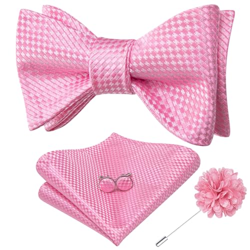 Image of Dubulle Self Tie Bow Ties and Lapel Pin for Men Paisley Solid Mens Bowtie and Handkerchief Cufflinks Set Wedding