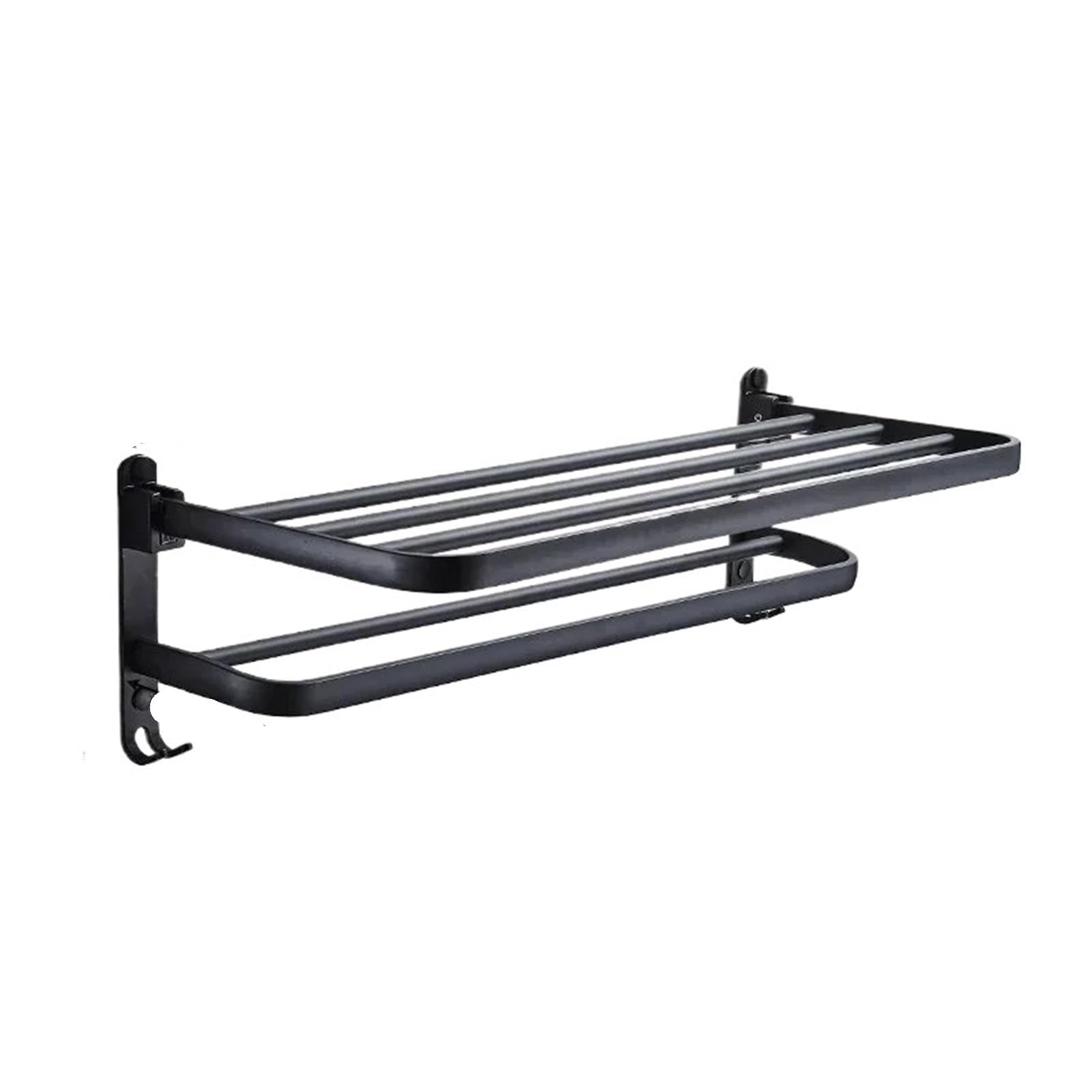 Matte Black Towel Rack 40-60CM Movable Holder With Hook Wall Mount Shelf Aluminum Shower Bar Hanger Rail Bathroom Accessories