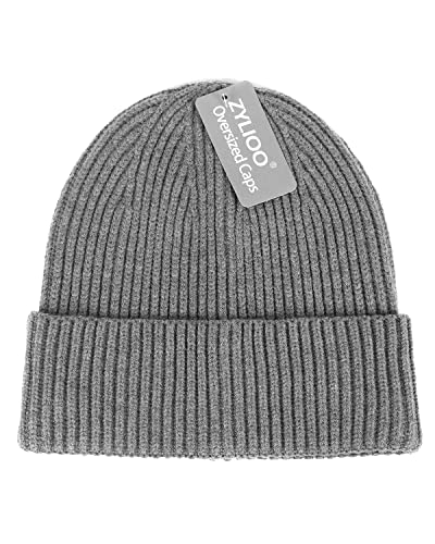 Zylioo Large Winter Knit Beanie Cap,Warm Skully Caps For Big Heads,Ribbed Cuffed Cap,Big Size Watch Cap For Outdoor Gray #TOP1