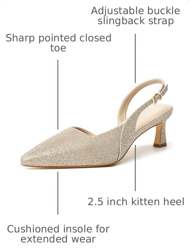 Image of Mostrin Kitten Heels for Women Slingback Pointed Closed Toe Heels Women's Pumps Shoes for Wedding, Party, Commuting