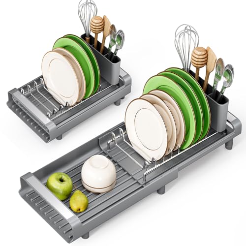 Toolf Small Dish Drying Rack, Mini Expandable Compact Dish Rack