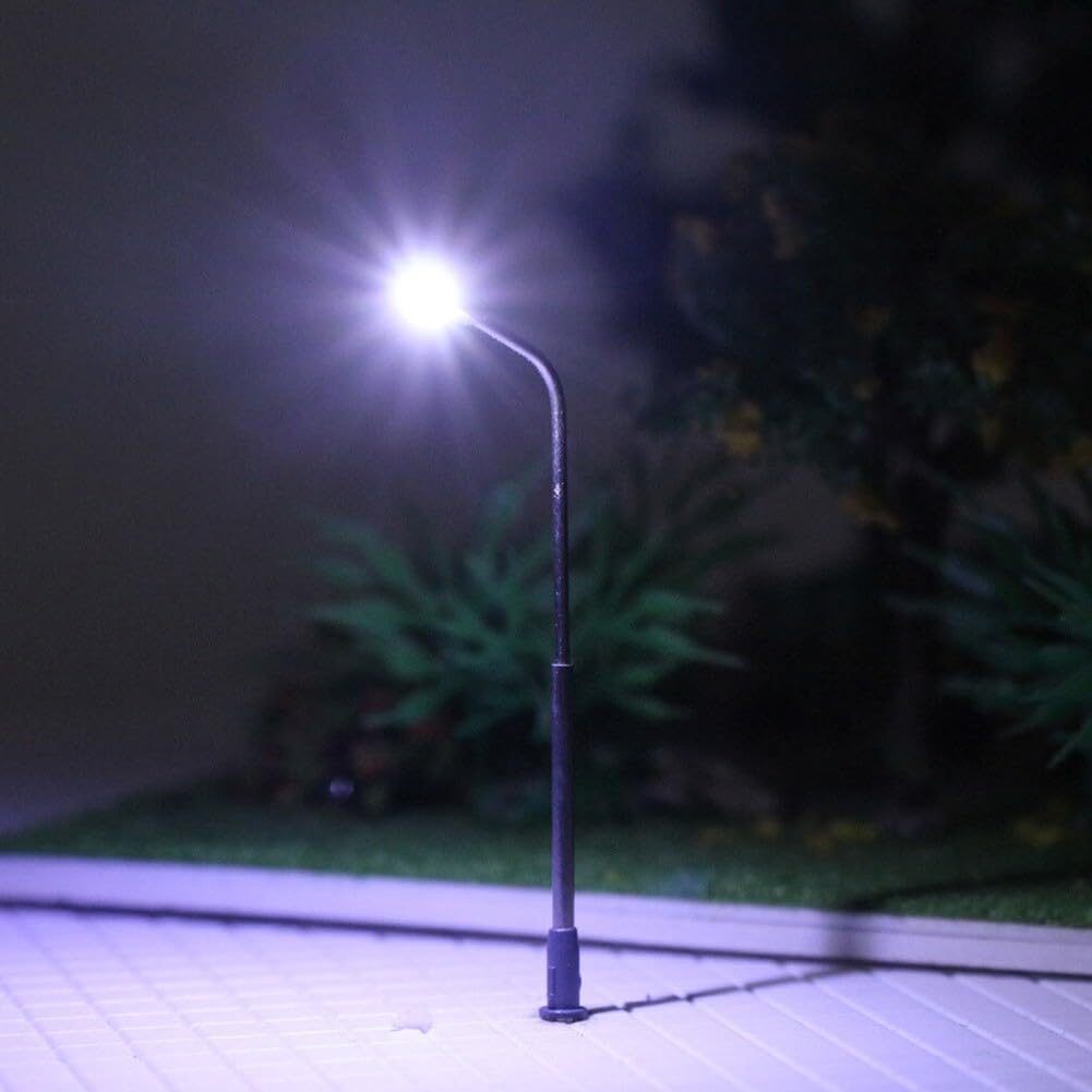 20 Lampioni Scala 1:150 Per Modellismo Ferroviario OO/HO - Luci LED Bianche 3V - Accessori Diorami