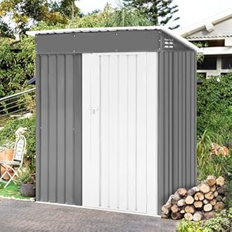 5x3 FT Outdoor Storage Shed Garden Shed Tool Shed with Lockable Door and Sloping Roof, Durable Metal Storage Shed for Backyard, Outside, Patio, Light Gray