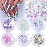 Mermaid Sequin Nail Glitter Flakes 6Boxes Irregular Iridescent Nail Foil Flakes Mylar Flakes for Nai