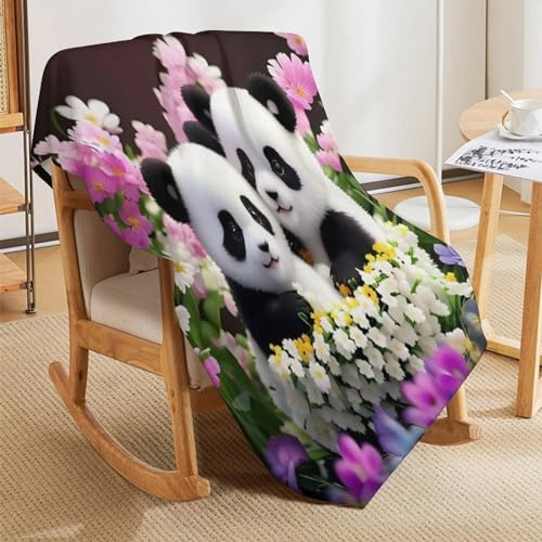 Couverture panda flannel chaude plaid imprimé lavable machine 100x130 - 8