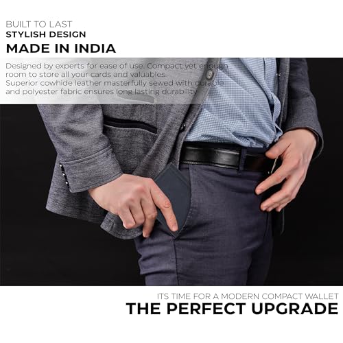 Image of Real Leather Mens Trifold Wallet RFID Blocking Slim Minimalist Front Pocket - Thin & Stylish with ID Window in Gift Box, Vintage Black, Trifold