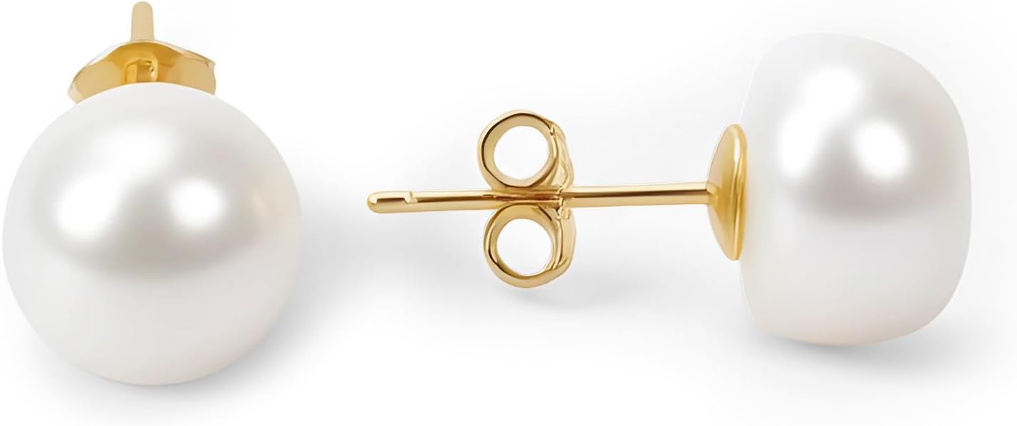 URTHEONE Pearl Earrings 8-9mm AAAAA+ Freshwater Studs for Women, 18K Gold Plated Sterling Silver, Hypoallergenic Gift