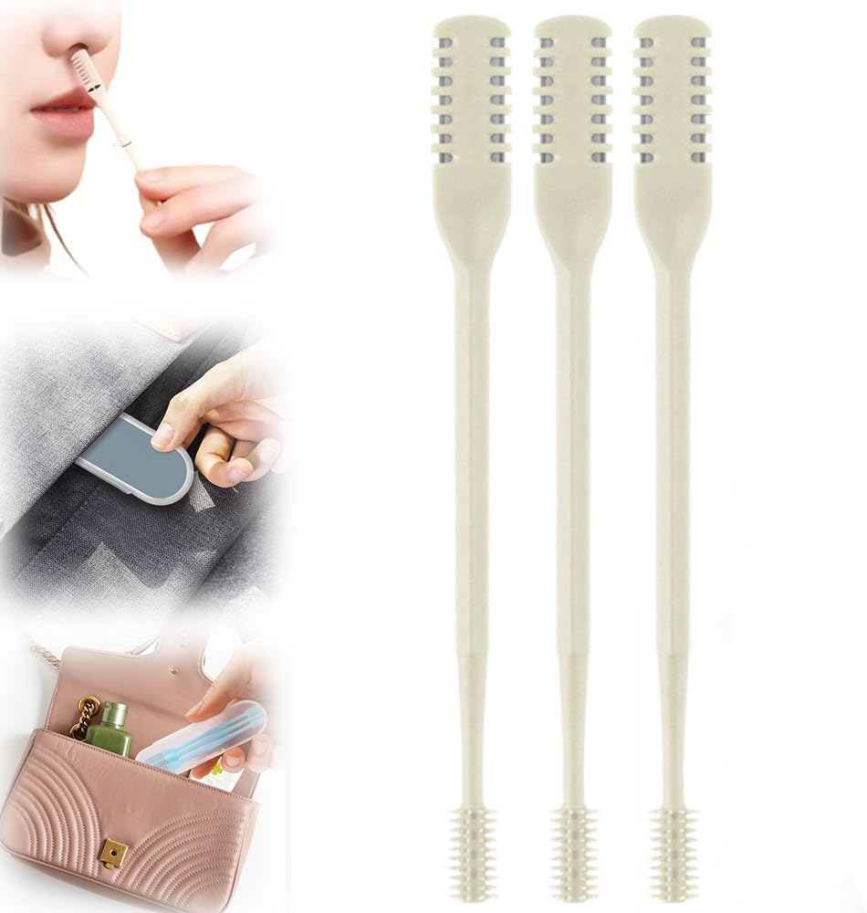 2-in-1 Nasal Hair Cutter, 2024 New Double Sided Nose Hair Knife, Nostril Hair Remover Tool, Portable Manual 360° Rotating Nose Hair Trimmer with Ear Picker for Women Men (Off White, 3 PCS)