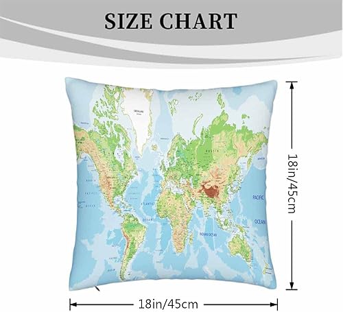 Miniatura 4 de Beabes Juego de 2 fundas de almohada decorativas con diseño de mapa del mundo, geografía terrestre y marítima con etiquetado, para el hogar, sofá,