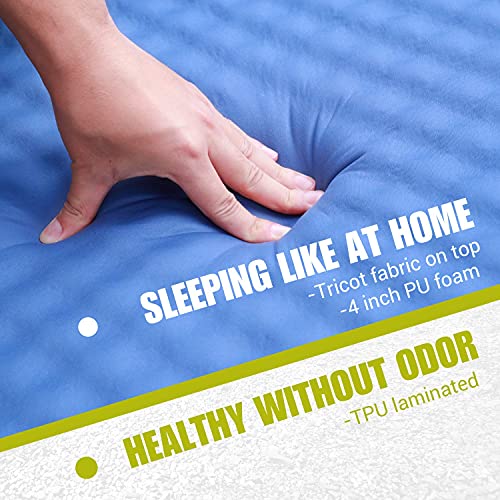 OT QOMOTOP Ultra Comfortable Side Sleep Friendly Double Self-Inflating Camping Mattress, 80”×52” Sleeping Pad, 4 Inches Thick PU Foam, Portable Roll-Up Floor Guest Bed, TPU Material - Blue - Thumbnail 3