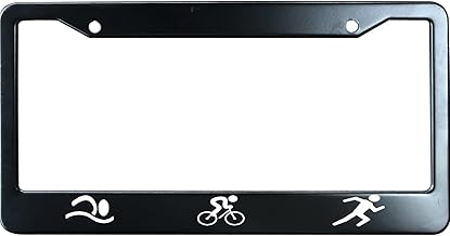 Triathlon Bike, Swim, Run Logo Car Tag Holder, 12 x6 Inch Black Stainless Steel Novelty License Plate Frame for Front of Car, 2 Holes & Screws