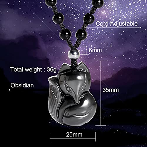 Jewever Black Obsidian Lucky Fox Necklace Natural Stone Healing Crystal Pendant Protection Amulet/Talisman Gemstons Pendant Jewelery #TOP1