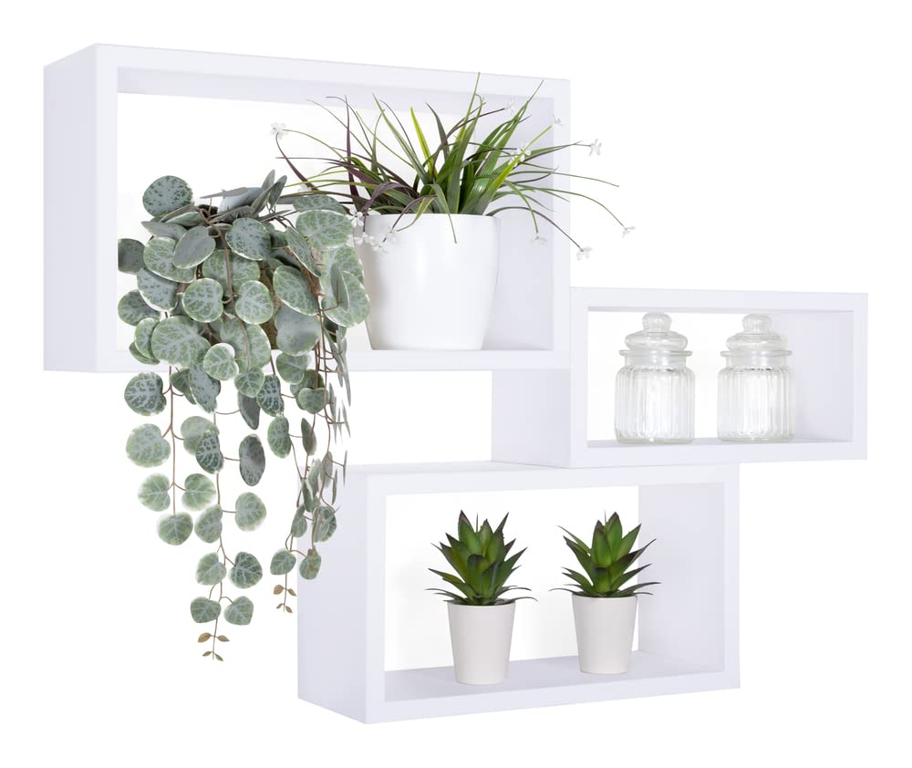MODULARREDO | Set di 3 Mensole da Muro, Libreria Sospesa a Parete, Scaffale Bianco - 45x27, 40x22 e 35x17 cm p15.5, Kit Tasselli Incluso - Made in Italy