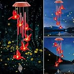 Cardinal Solar Wind Chimes,Red Bird Chimes for Outside Garden Decor, Garden Gifts Women Birthday/Thanksgiving/Christmas, for Mom Grandma