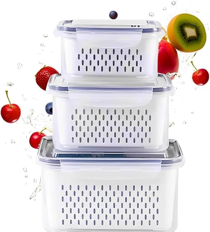 Kit 3 Potes Organizadores de Geladeira com Tampa Hermética e Cest...