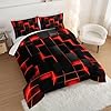 HOSIMA Honeycomb Queen Size Comforter Set,Red Black Geometric Bedding Set 3pcs for Kids Boys Teens Room Decor,Gamer Comforter Sets for Boys Soft Lightweight Bedding Sets with 2 Pillowcases. #2