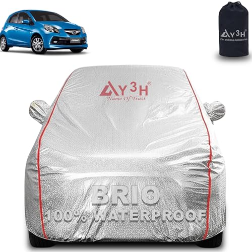Image of 100% Waterproof Car Cover Compatible with Honda Brio | All Weather, Dust Proof, UV Protective with Mirror Pocket (Silver Magic)