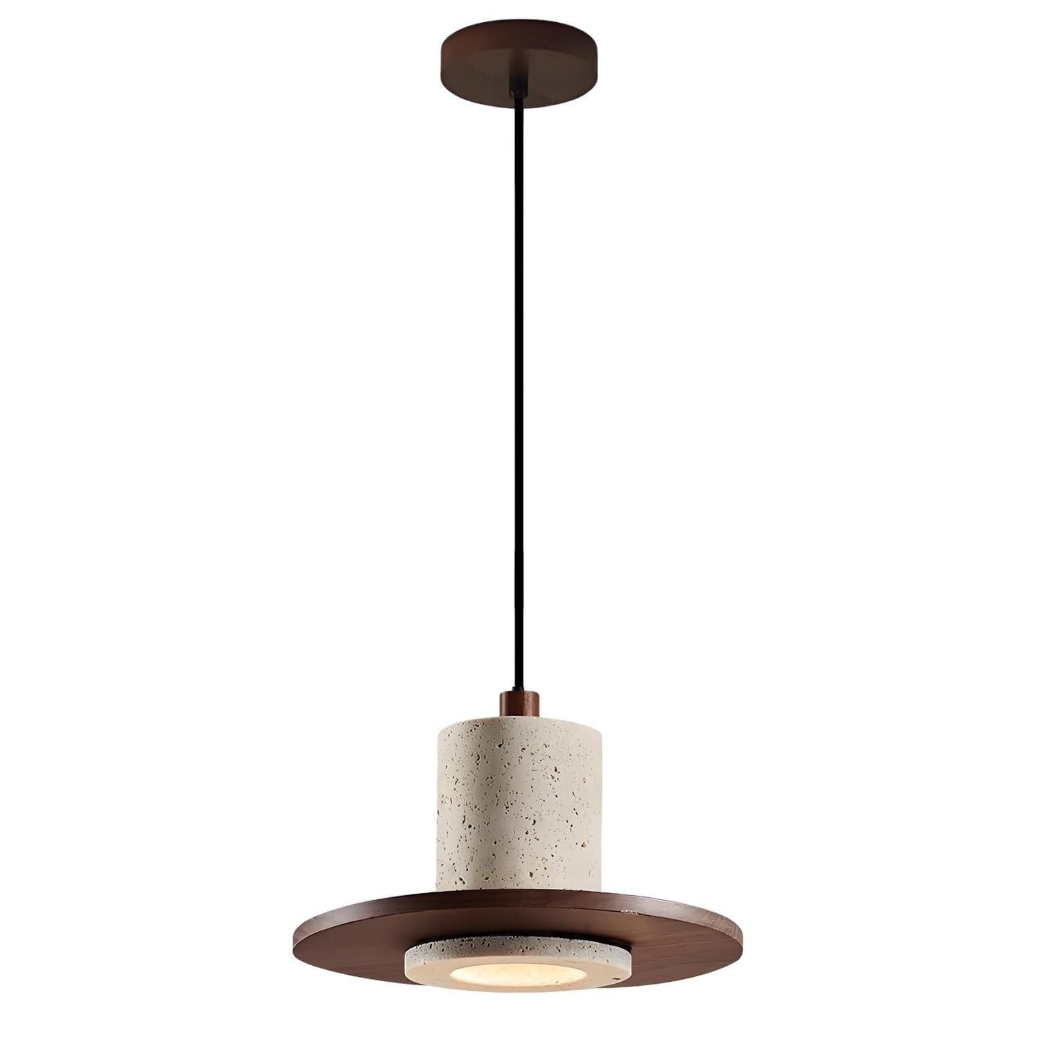 KXEcoLife Natural Yellow Travertine Shade Industrial Chandelier 7.8'' Cave Stone Pendant Light Fixture for Dining Room Bedside Hallway Kitchen Island