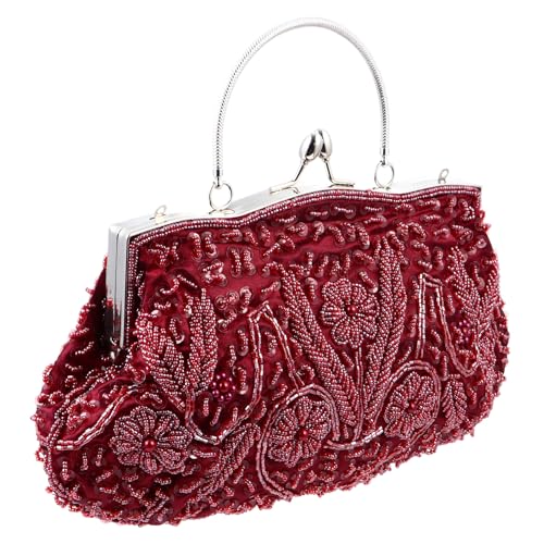 Pochette de soirée perlée rouge paquet main pratique femme