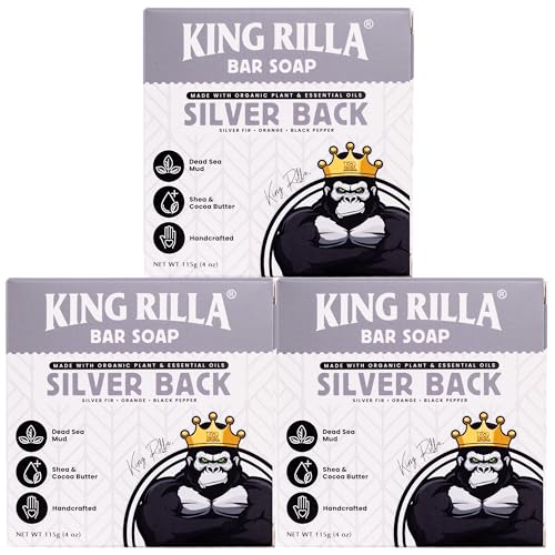 Image of Organic Cold Process Soap Bars for Men, Moisturizing Body Wash 3-Pack | Handcrafted Detoxifying Skincare Set Lasts 3X Longer, USDA Organic, Sulfate & Paraben Free, 3 x 4 oz Silver Back