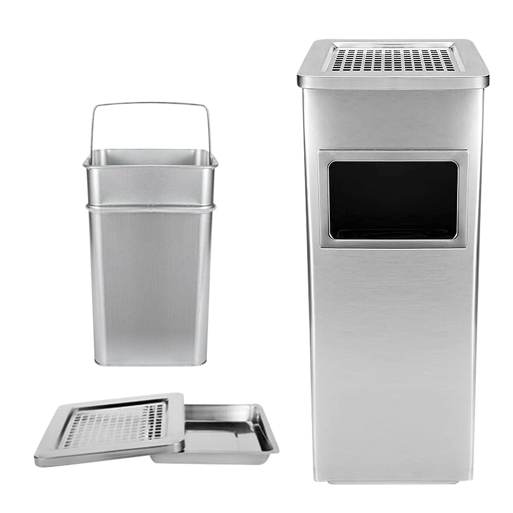 HUOLE Poubelle à Cendrier d'Hôtel Poubelle de Recyclage Ordure Déchet Extérieur Ecole Unité Bureau Restaurant Hôpital-Argent (2 PC) 30 * 24 * 60cm-48L