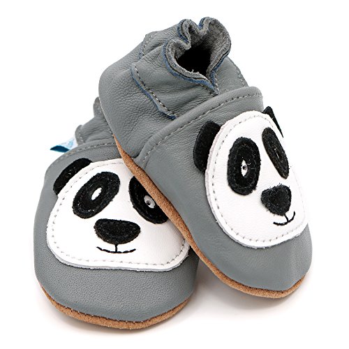Dotty Fish Soft Leather Baby Shoes. Non Slip Suede Soles. Grey With Black And White Panda. 2-3 Years #TOP2