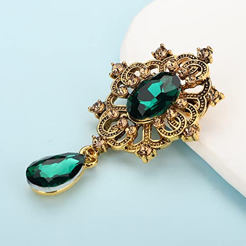 Image of Kercisbeauty Wedding Brides Groom Brooches Emerald Green Crystal Gold Brooch Pin Unisex Jewelry for Special Occasion (Green)