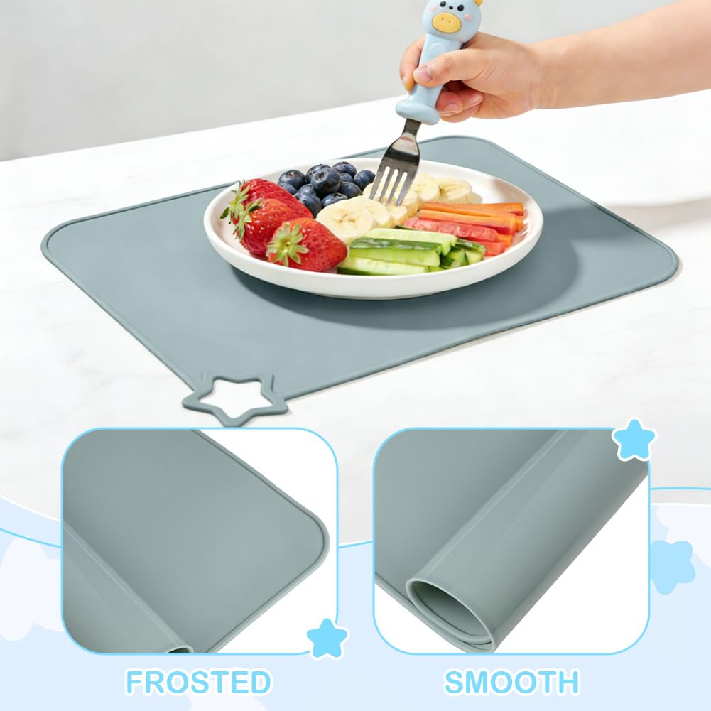 2 Piezas Manteles de Silicona para Bebé, Mantel Individual Infantil, steras de Alimentos portátiles Resistentes, Lavable Antideslizante Portátil Sin BPA Resistente a La Suciedad, Azul/Verde