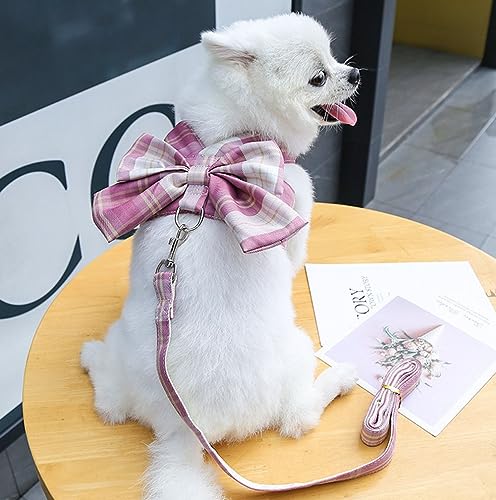 Oyccen Pets Bow Tie Harness and Lead Set Dogs Plaid Harness with Leash Cats Cute Princess Clothes for Puppy Small Dog Cat - Image 3