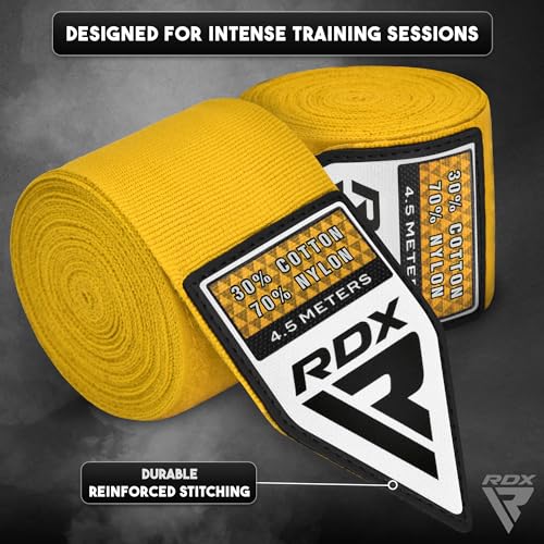 Image of RDX Boxing Hand Wraps 4.5M / 180 Inches - Mexican Style Semi-Elastic MMA Inner Gloves - Wrist Support for Muay Thai, Kickboxing, BJJ, Karate - Thumb Loop & Hook and Loop Closure - Cotton & Nylon Blend