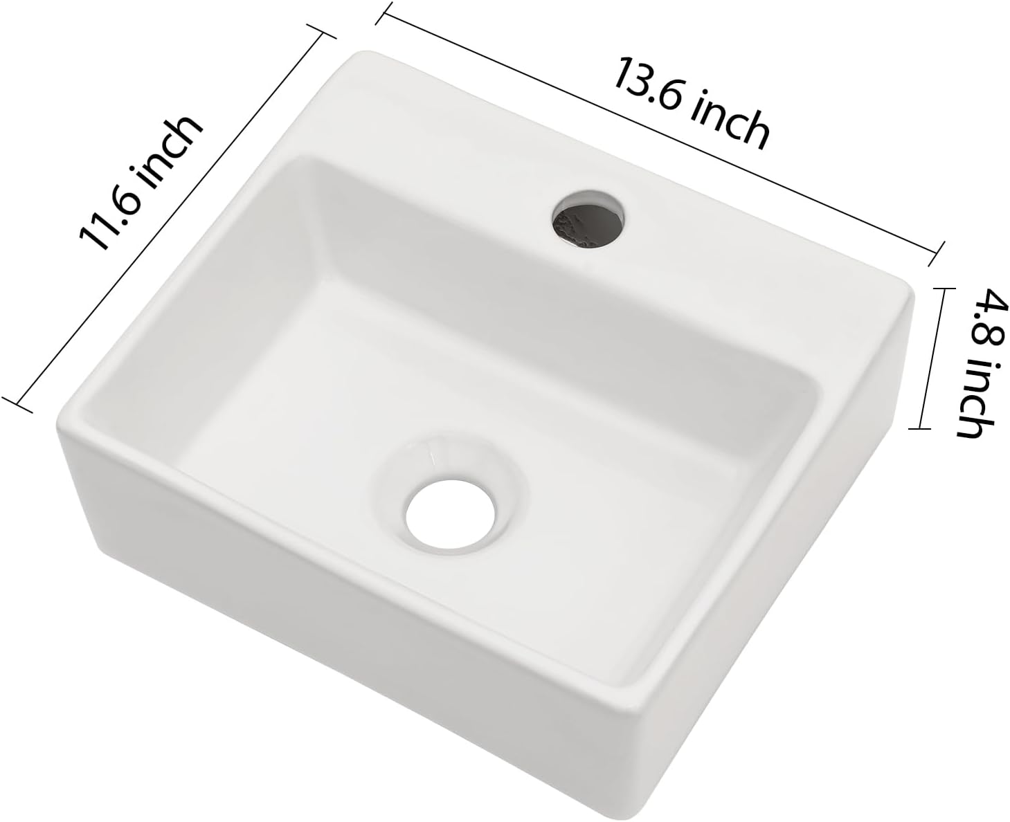 Lordear 13.6"x11.6" Floating Wall Mounted Bathroom Sink White Ceramic Glossy White Small Tiny Room Cloakroom Sinks, 13.6X11.6x4.85 Inch