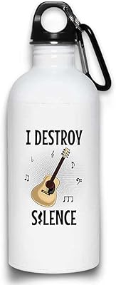 I Destroy Silence Acoustic Guitar Funny Guitarist Water Bottle with with Screw top Lid Guitar Player Humor Quote | White Stainless Steel 20 Oz