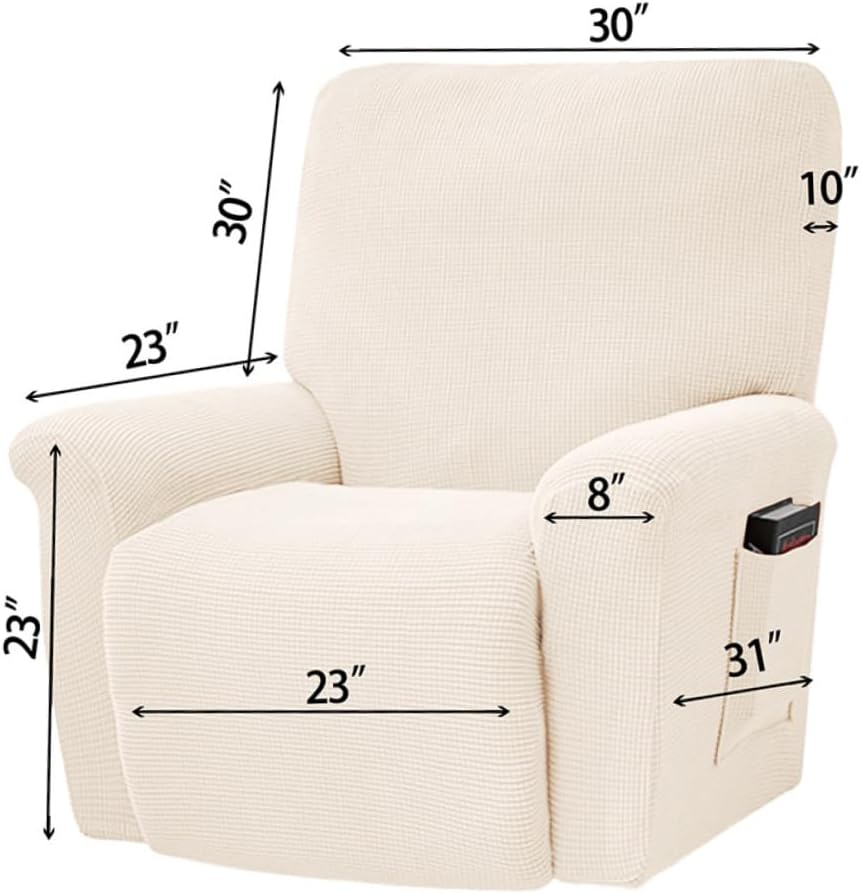 Armchair Cover and Recliner Chair Protective Cover Elastic White Plush Fleece Full Wrap Massage Sofa Slipcover for Home Furniture