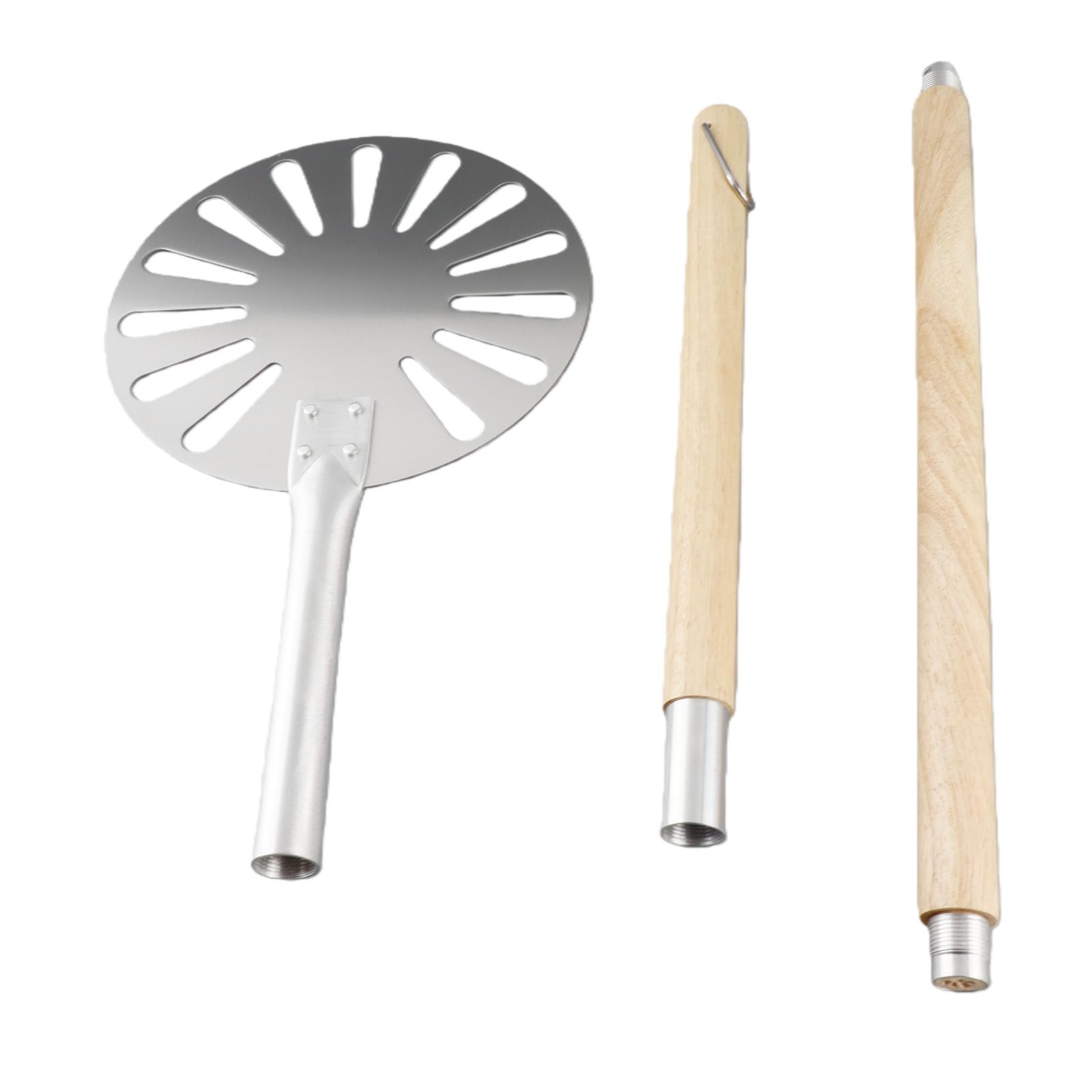 Fabater Pala Giratoria para Pizza de Acero Inoxidable de 9 Pulgadas, Pala Giratoria para Pizza de Metal Perforado con 2 Mangos Largos de Madera, Espátula para Liviana para Horno, Agarre Aislado