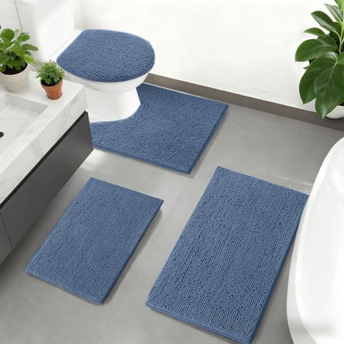 RUN HELIX Blue 4-Piece Bath Rug Set – Non-Slip Chenille Mats