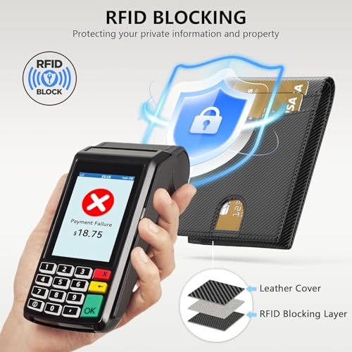 Auskang Wallet for Men, Classic Bifold Mens Wallet, Minimalist Slim wallet Credit Card Holder, Genuine Leather, Black (No Pattern)3