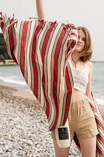 Madamelique Turkish Beach Towel With Beach Bag - 39 X 74 - Prewashed Beach Towels Oversized -%100Cotton - Quick Dry - Sand Free - Hand Loomed Turkish Bath Towels - Unique Turkish Towel (Maroon) #TOP4