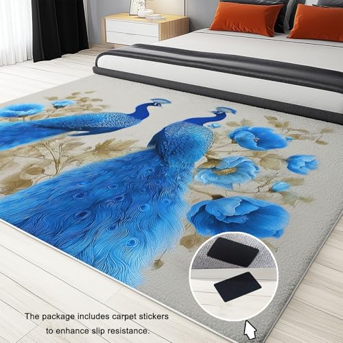 Tapis de bain aquarelle fleur et paon gris pour sortie de douche - 6