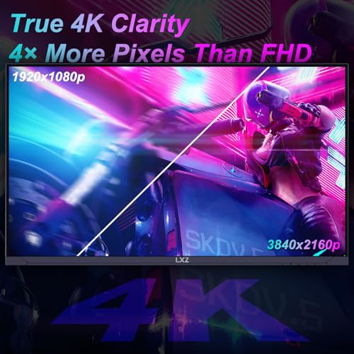 Image of LXZ 27 inch Monitor 4K UHD 144Hz Gaming Monitor - IPS Panel with 1ms MPRT, Supports HDR, 84% NTSC, HDMI 2.1, Height /Tilt /Pivot /Swivel Stand, VESA Compatible, Eye Care - Black