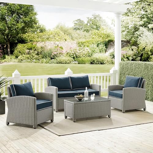 Image of BRISHI Outdoor Sofa Set ||Patio Furniture Sets ||Balcony Sofa ||Indoor Sofa ||Wicker Rattan Garden Sofa Set with Cushion&Center Table (4 Seater,Grey with Navy Blue Cushions),64 cm ,72 cm ,67 cm
