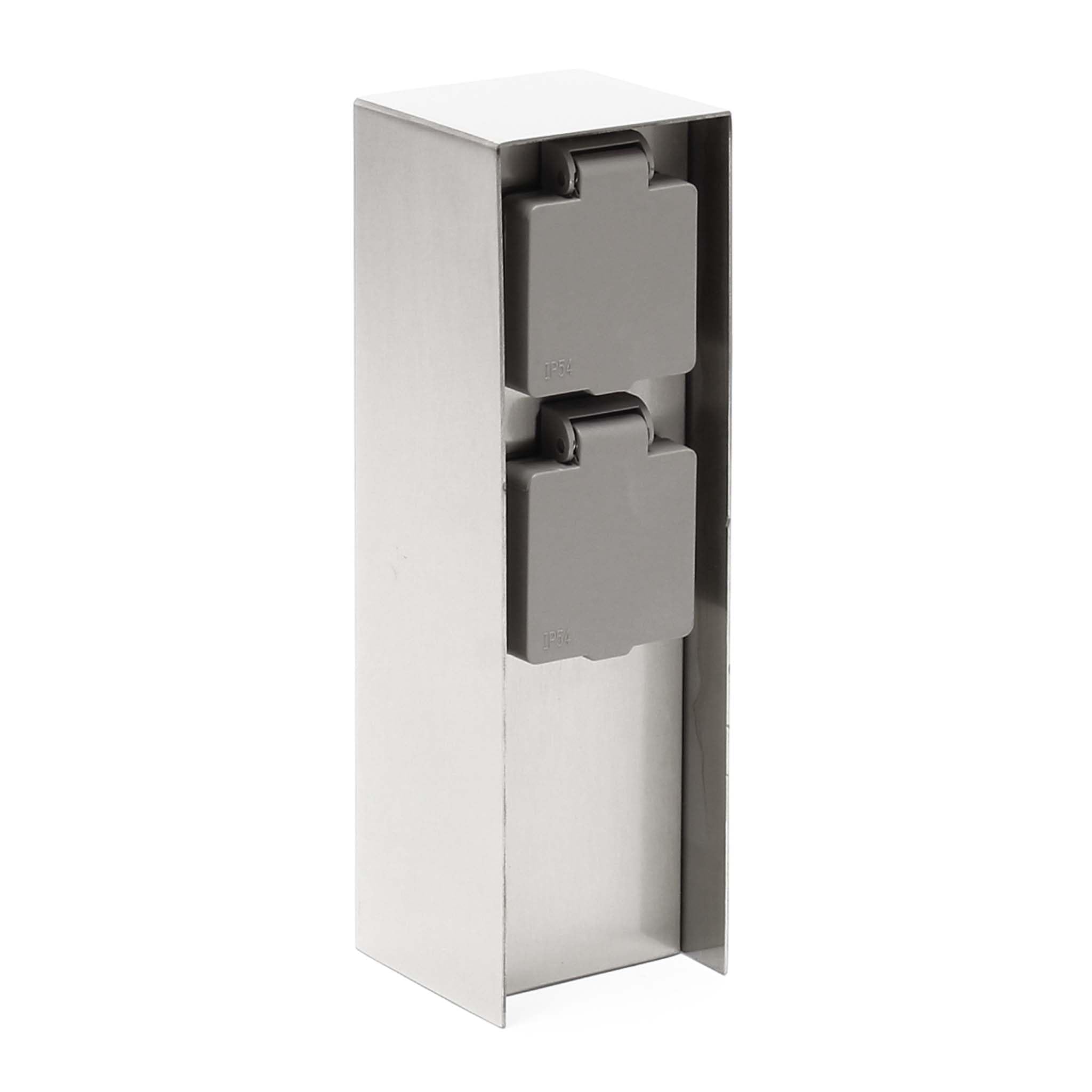 Columna con 2 enchufes para Exterior de Acero Inoxidable 230V, Toma Corriente jardín, IP44, Cuadrada
