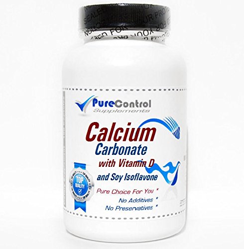 Calcium Carbonate 600mg with Vitamin D and Soy Isoflavone // 200 Capsules // Pure // by PureControl Supplements