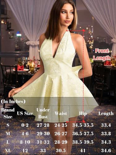 Image of ShawGobow Jacquard Corset Dress,Deep V Halter Mini Dresses with Bow Back,Sexy Birthday Outfits Women Homecoming Prom Formal