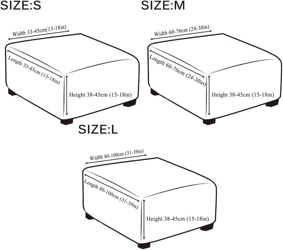 Red,M, Square Ottoman Cover Stretch Ottoman Slipcover Footstool Cover with Elastic Bottom Anti-Slip Soft Foot Stool Protector Cover Velvet Fabric Dustproof Machine Washable